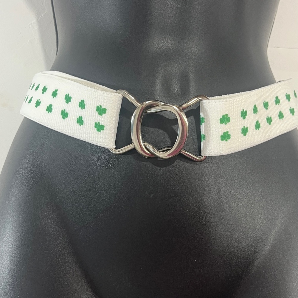 Shamrock Clover D Ring Belt White Green ONE SIZE UNISEX